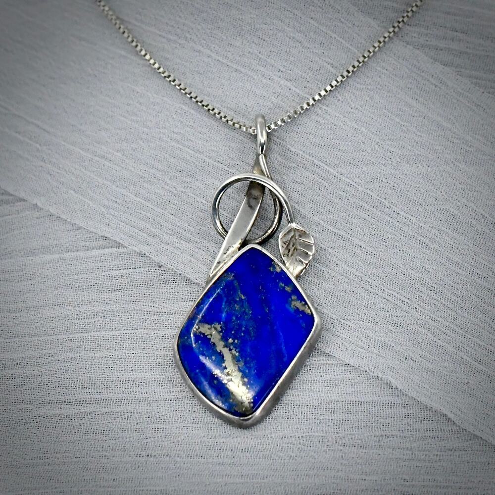 Tom Burns Sterling Silver Lapis Lazuli Pendant 24" Italy 925 Chain Modernist